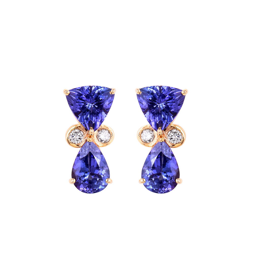 Tanzanite 14k Gold Bow Earring with Round Diamonds