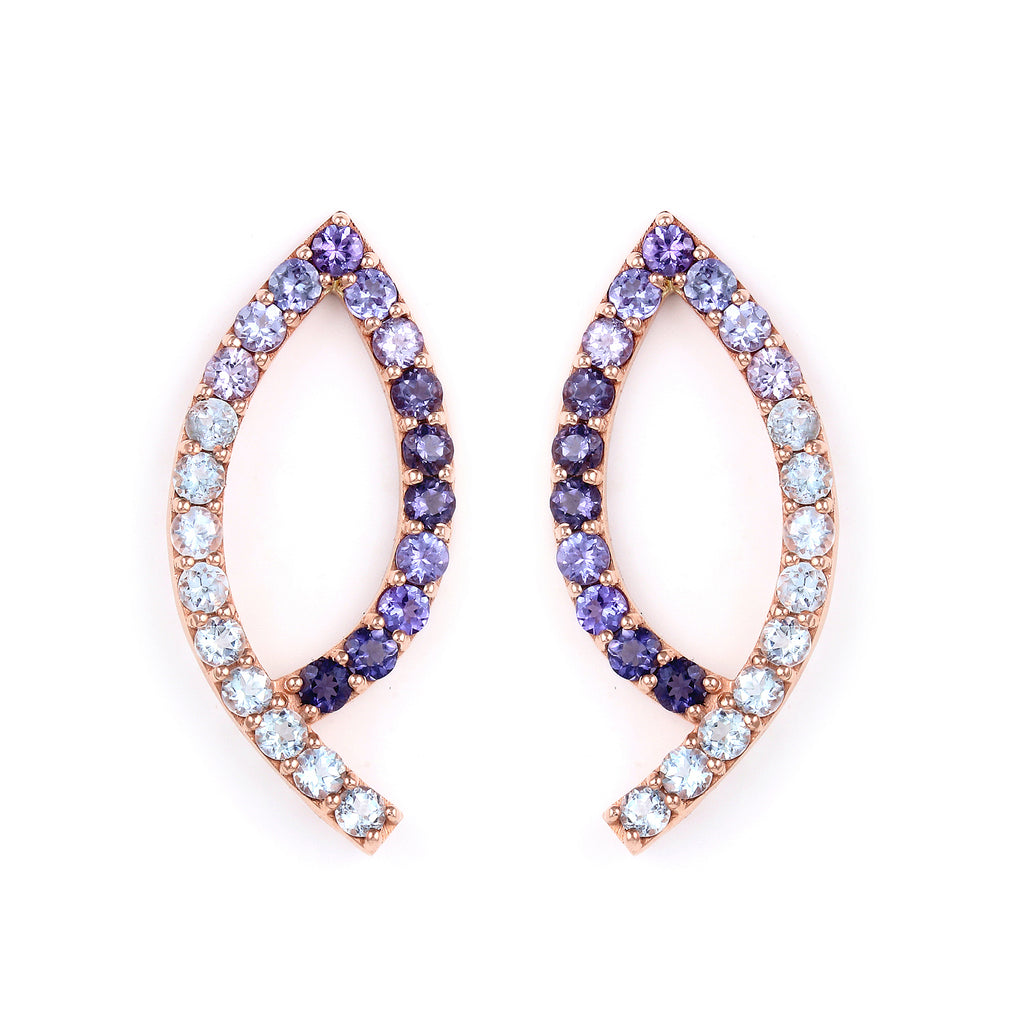 Blue Ombre Tanzanite 14K Gold Bunny Earrings