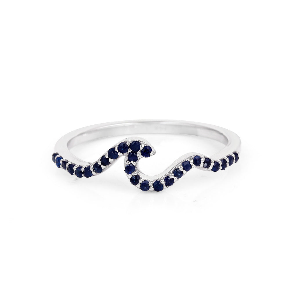 Ocean Rhythm Blue Sapphire  14k White Gold Fancy Ring