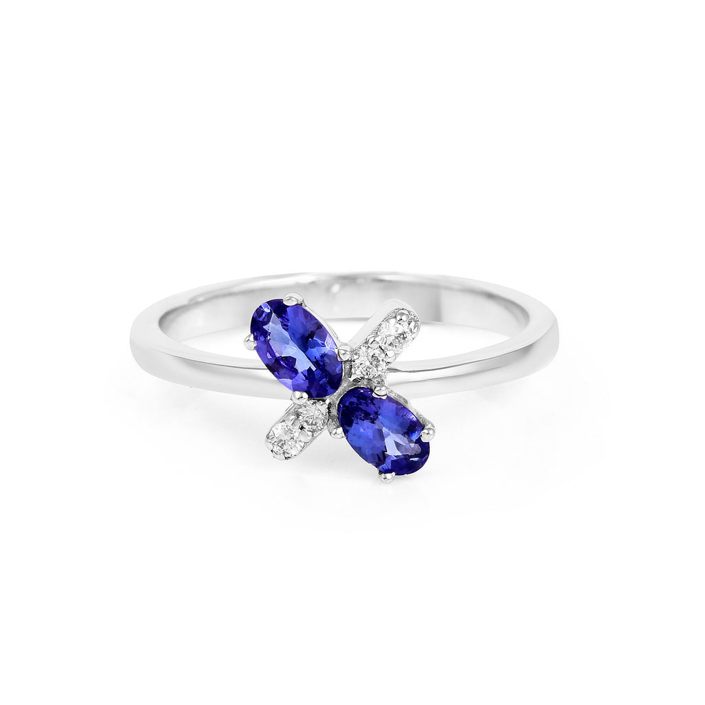 Oval AAA Quality Tanzanite and Diamond 14K White Gold Fancy Ring