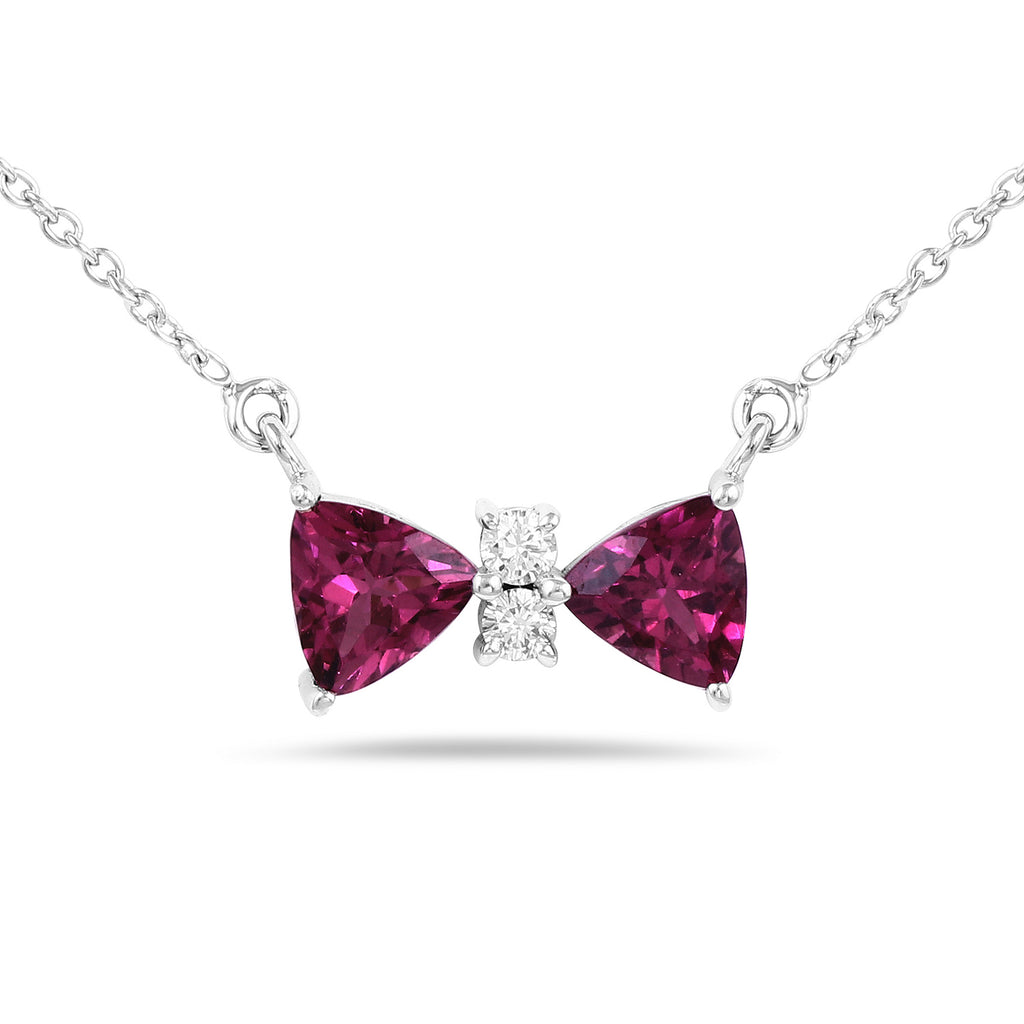 Rhodolite Bow Chain Necklace in 14K White Gold