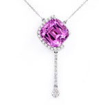 Kunzite Stone Fancy Gold Necklace with Semi Halo Diamonds