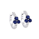 Flower Hoop Earring With Blue Sapphires and Diamonds in 14K White Gold