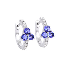 Load image into Gallery viewer, Flower Hoop Earring With Tanzanite and Diamonds in 14K White Gold