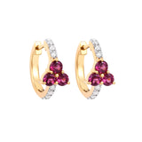 Rhodolite Flower Hoop Earring With  Diamonds in 14K Yellow Gold