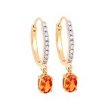 Hoop Earring With Orange Sapphire Drop and Pave Diamonds in 14K Gold