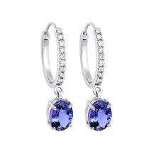 Load image into Gallery viewer, Hoop Earring With Tanzanite Drop and Pave Diamonds in 14K Gold