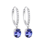 Hoop Earring With Tanzanite Drop and Pave Diamonds in 14K Gold