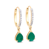 Hoop Earring With Hanging Emerald and Pave Diamonds in 14K Gold