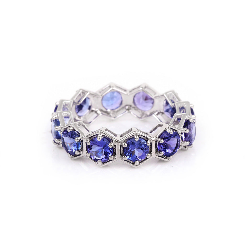 Tanzanite 14K White Gold Eternity Promise Band