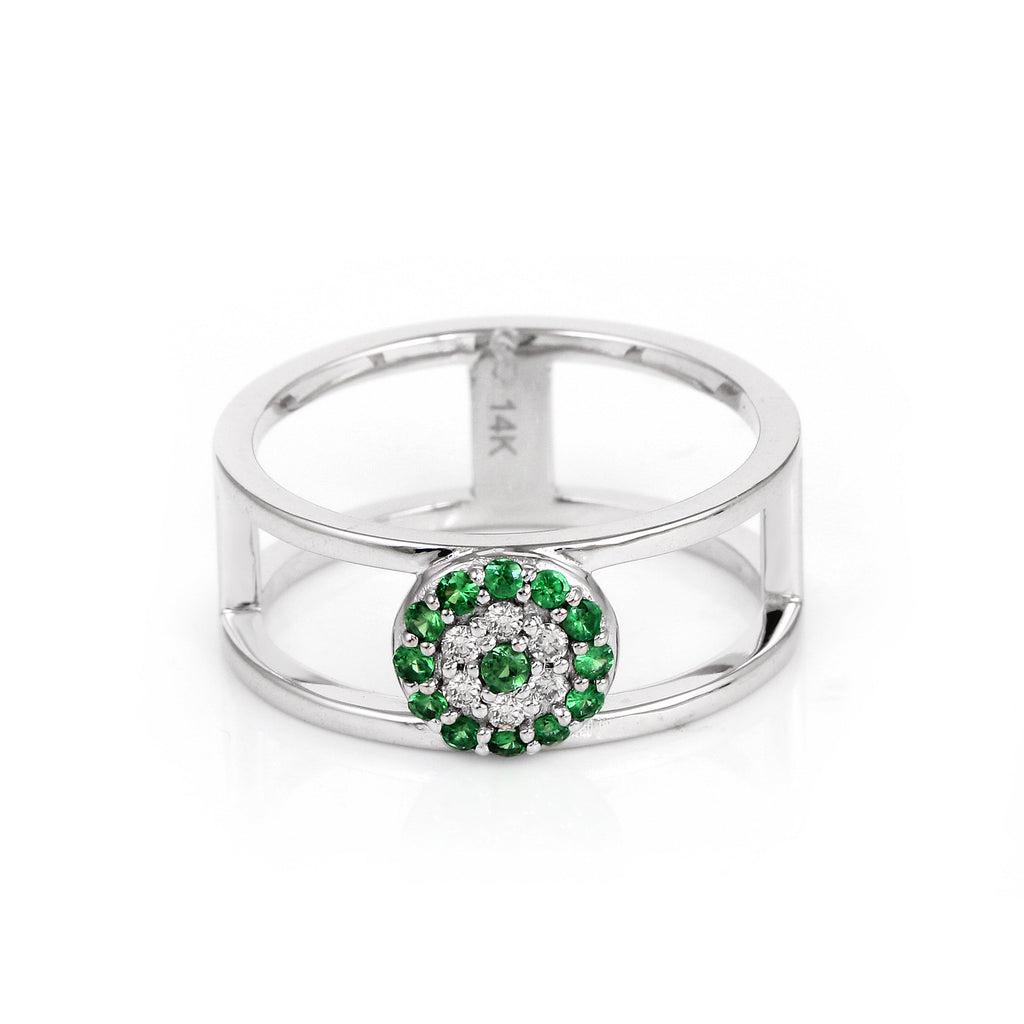 Minimalist Evil Eye Protection unique Tsavorite 14K White Gold Ring