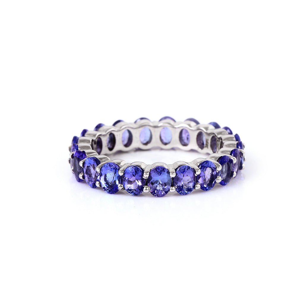 Oval Cut Tanzanite Eternity 14k White Gold Promise Ring