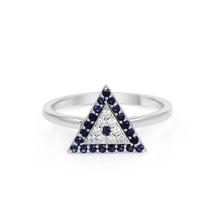 Load image into Gallery viewer, Blue Sapphire &amp; Diamonds 14k  white Gold Triangular Ring