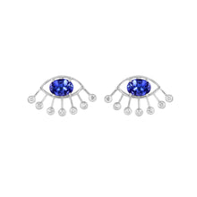 Load image into Gallery viewer, Tanzanite Evil Eye Statement 14K White Gold Earring with Diamonds