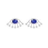 Tanzanite Evil Eye Statement 14K White Gold Earring with Diamonds