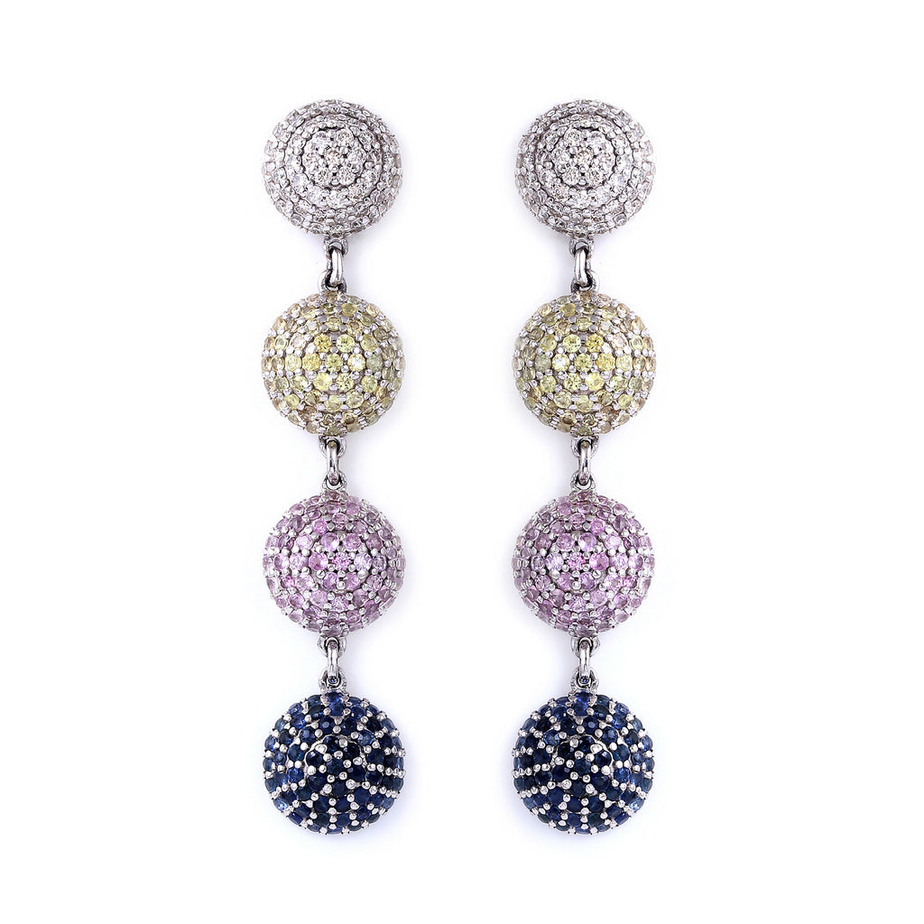 Circle Cluster Dome Shaped Multi Sapphire Dangles with Diamonds