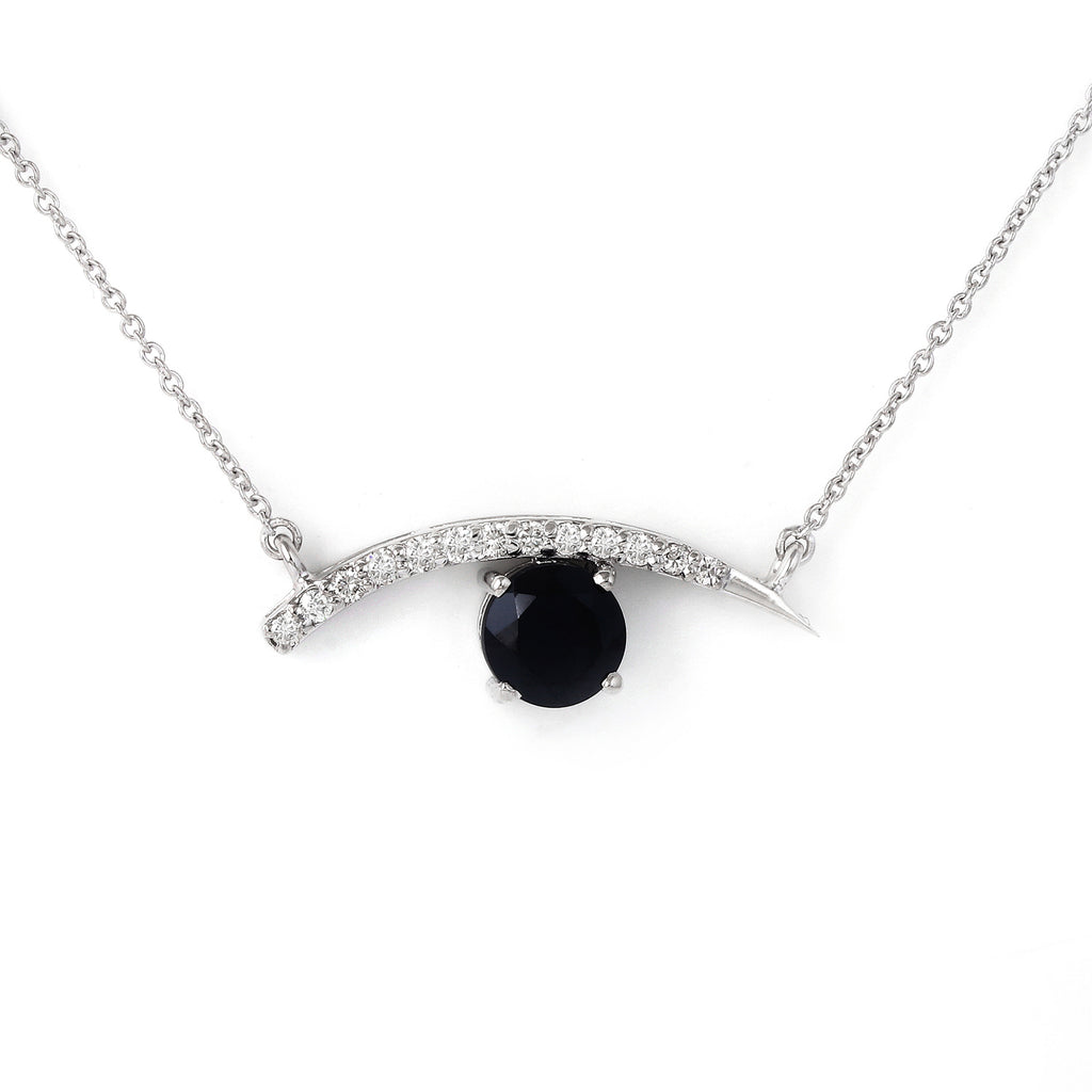 Black Spinel Evil Eye Gold Chain Necklace With Pave Diamonds