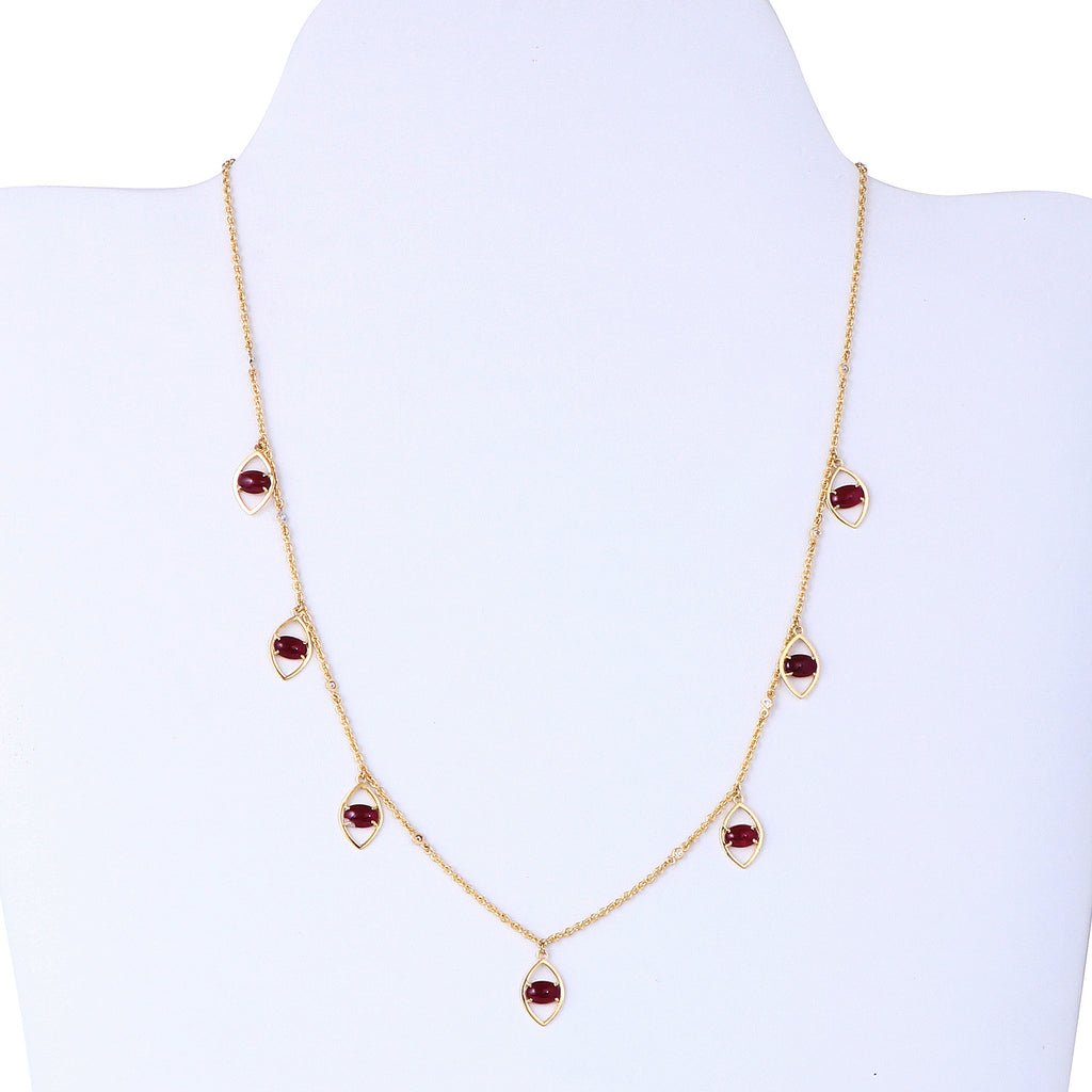 Ruby Evil Eye Charm Gold Necklace With Diamond Accent