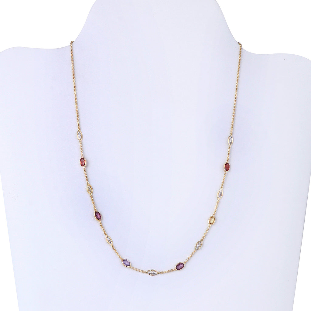 Multi Sapphire Light Weight Gold Chain Necklace With Diamonds