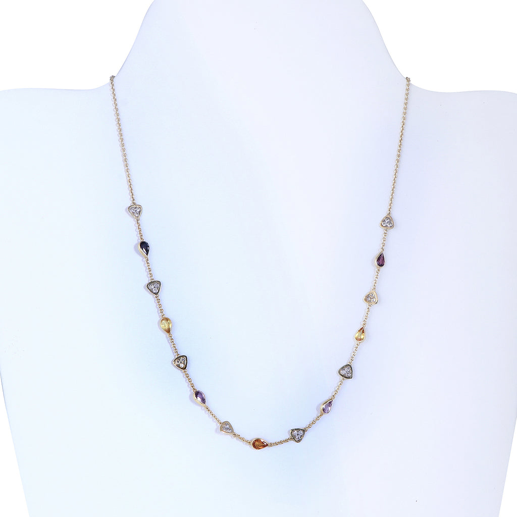 Multi Sapphire Elegant Gold Chain Necklace With Diamonds