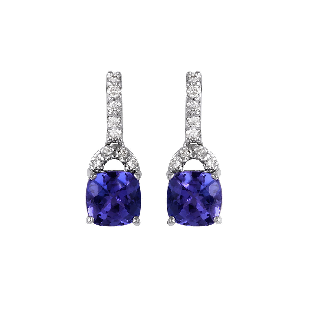 Tanzanite Drop Earring In 14K White Gold & Diamonds