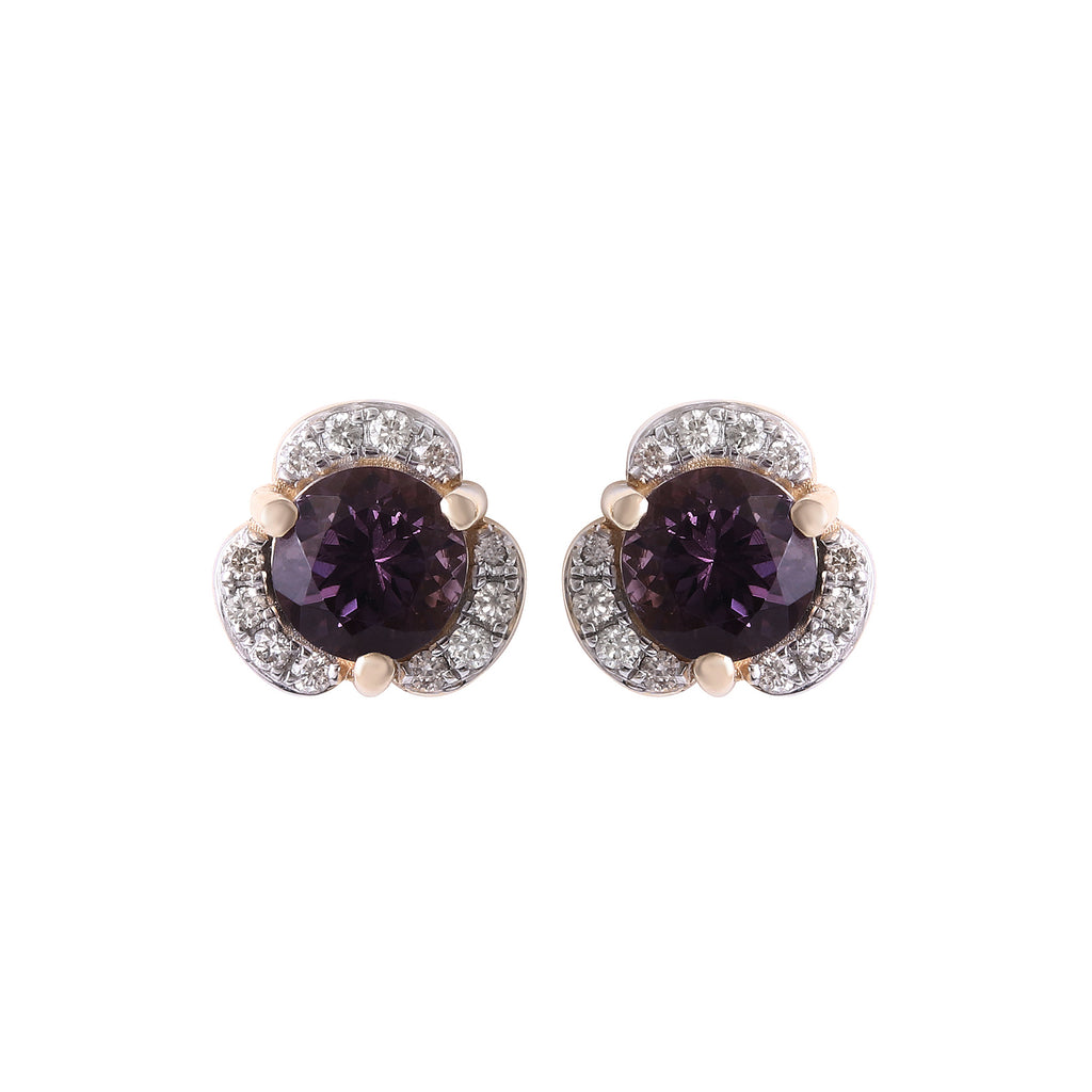 Lavender Spinel Flower Studs With Diamonds