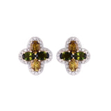 Green & Yellow Tourmaline Earring In 14K White Gold & Diamonds