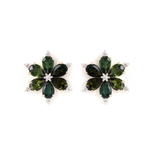 Load image into Gallery viewer, Green Floral Earring With Tourmaline &amp; Diamonds In 14K Gold