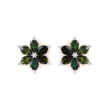 Green Floral Earring With Tourmaline & Diamonds In 14K Gold