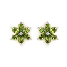 Load image into Gallery viewer, Peridot Minimalist 14K White Gold Floral Earring With Diamonds