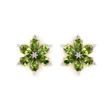 Peridot Minimalist 14K White Gold Floral Earring With Diamonds