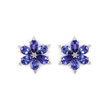 Tanzanite Flower 14K White Gold Studs with Sparkling Diamonds