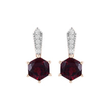 Load image into Gallery viewer, Hexagonal 14K Gold Stud Earring With Red Garnet and Pave Diamonds