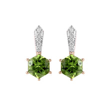 Load image into Gallery viewer, Prong Setting Hexagonal Gold Stud Earring With Peridot and  Diamonds