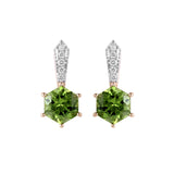 Prong Setting Hexagonal Gold Stud Earring With Peridot and  Diamonds