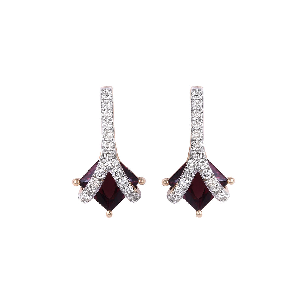 Red Garnet 14K White Gold Flora & Fauna Studs With Diamonds