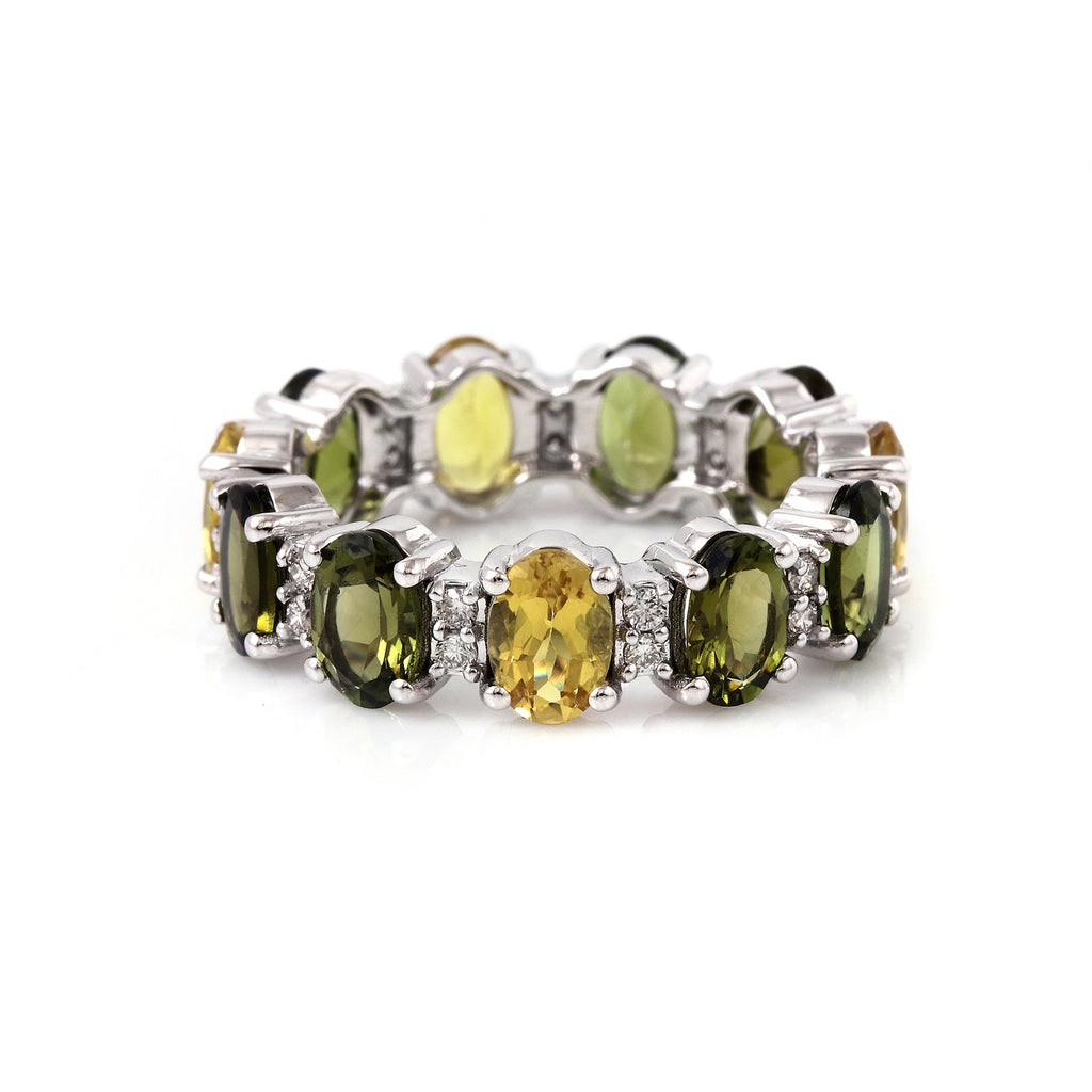 Tourmaline & Diamond 14K White Gold Elegant Eternity Band