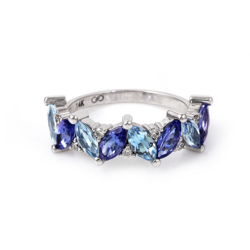 Marquise Aquamarine & Tanzanite  Infinity Ring In 14K White Gold