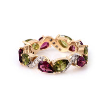 Load image into Gallery viewer, Peridot &amp; Rhodolite Light Weight Eternity 14K Gold Band With Diamonds