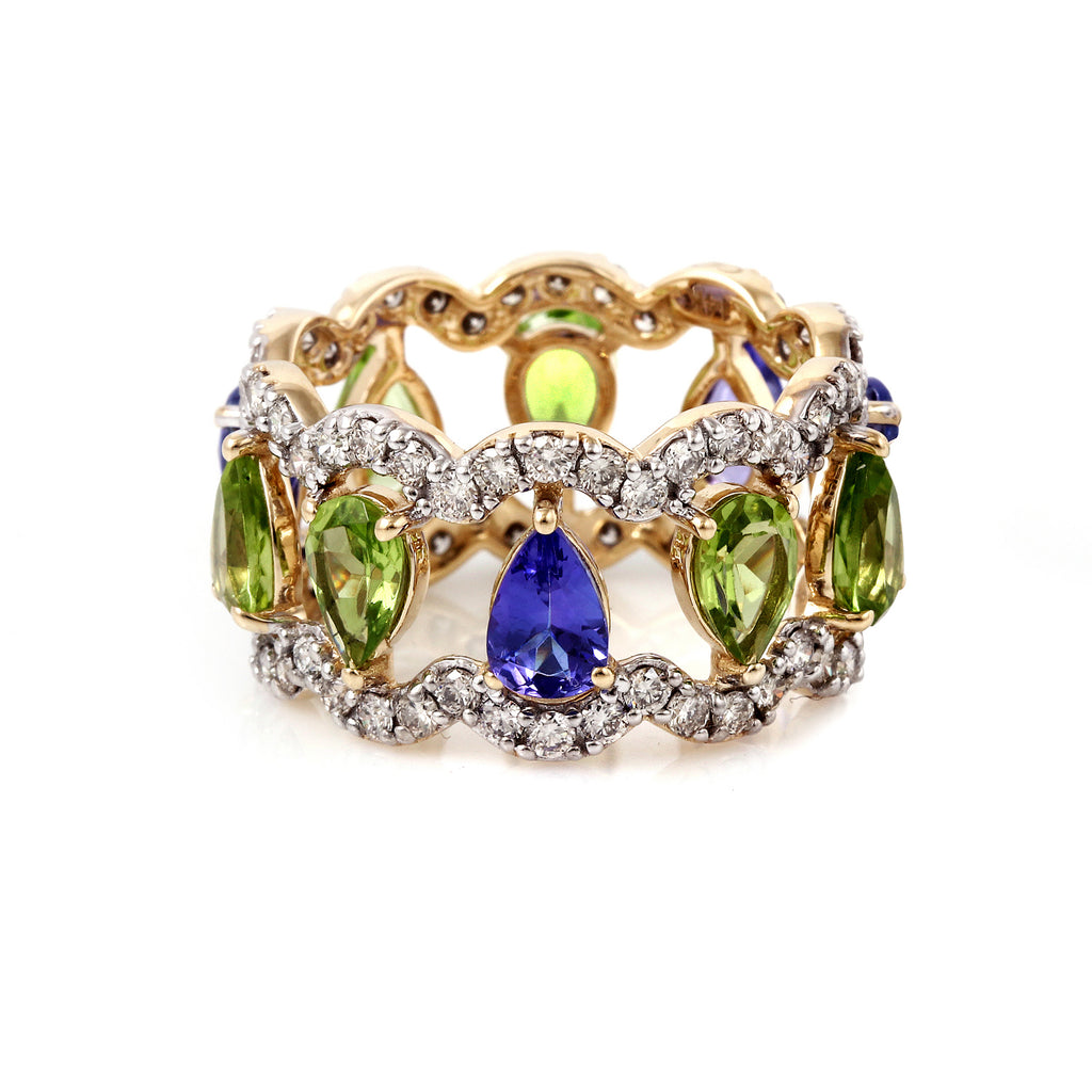 Peridot & Tanzanite Eternity Band In 14K White Gold With Pave Diamonds