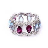 Aquamarine & Rhodolite Wide Eternity Band In 14K White Gold With Diamonds