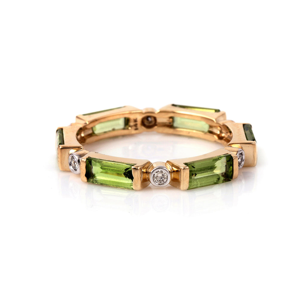 Single Line Peridot 14K Eternity Band with Diamonds Accent KJ-259