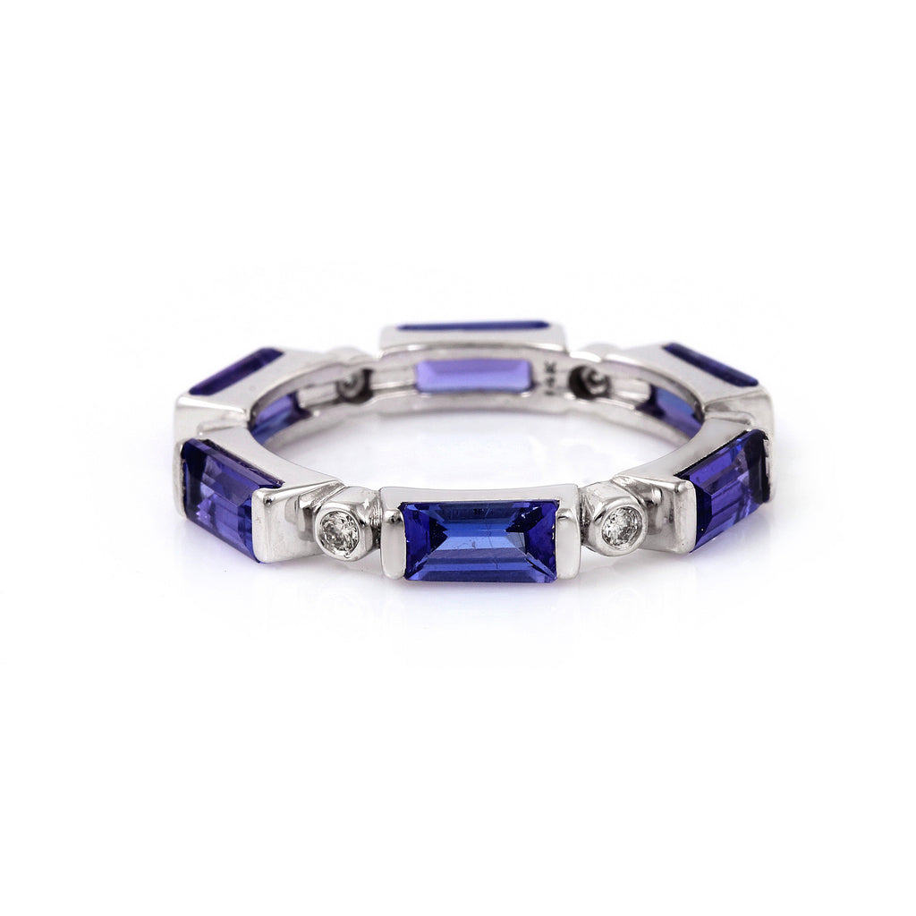 Single Line Tanzanite 14K Gold Eternity Band with Diamonds Accent KJ-260