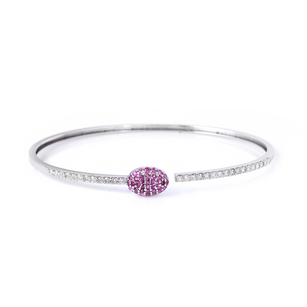 Pink Spinel Snake Inspired Light Weight Bracelet In 14K White Gold