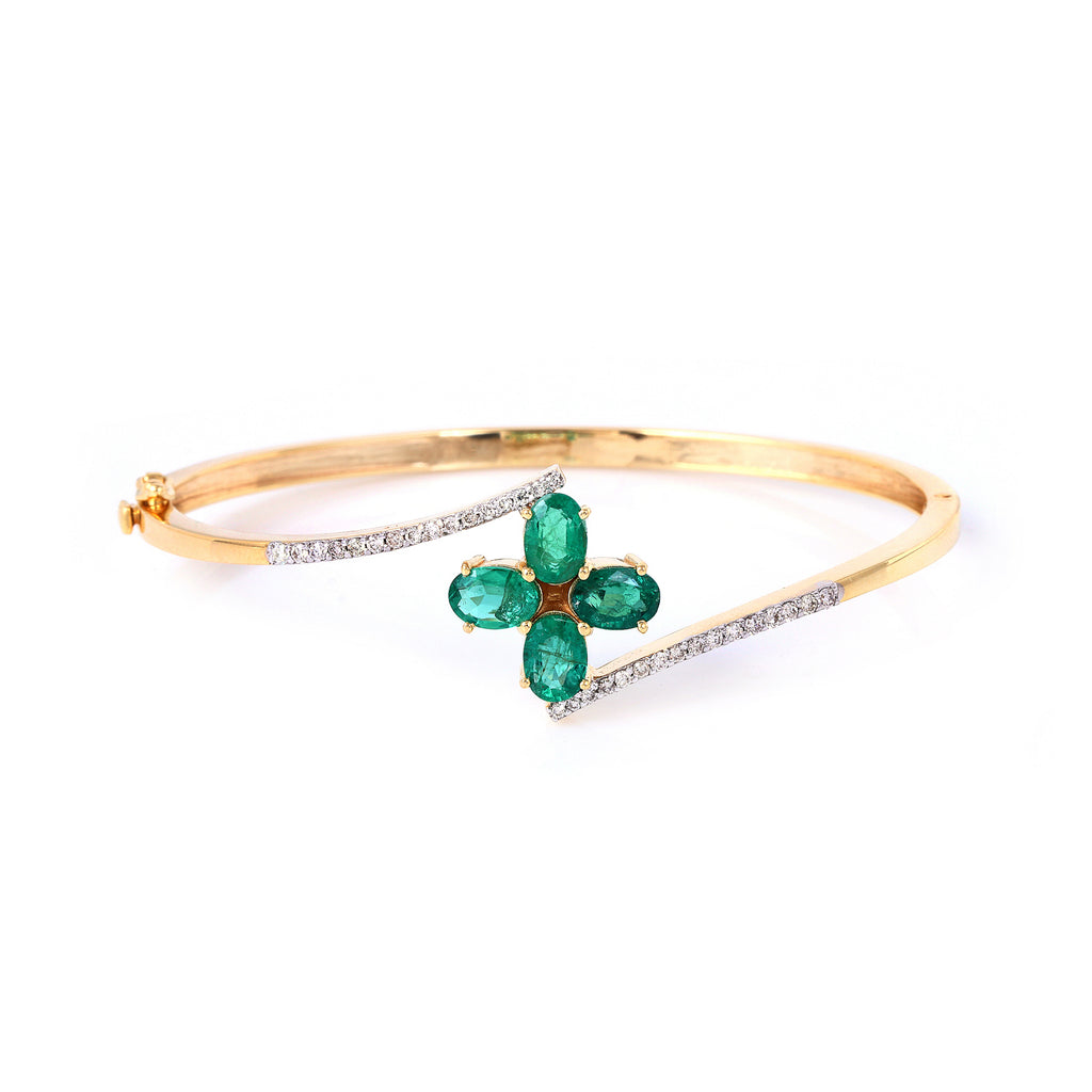 Emerald Floral Delight With Diamonds 14K Gold Bracelet