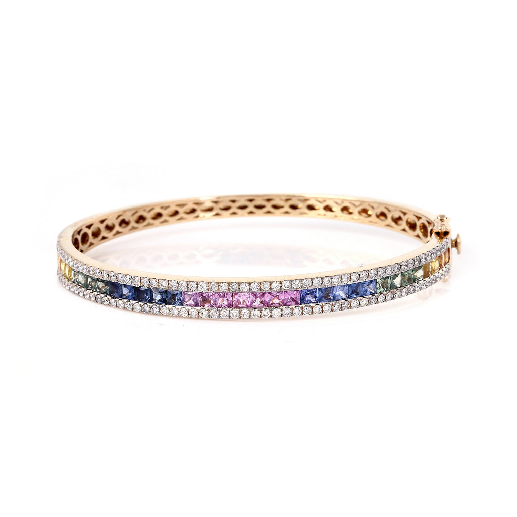 Rainbow Multi Sapphire Bangle Adorned WIth Dazzling Diamond