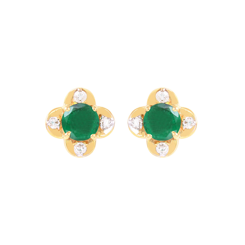 Floral Fantasy Emerald Gold Earrings with Sparkling Diamonds