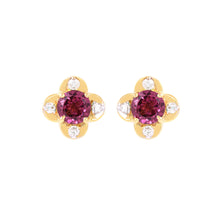 Load image into Gallery viewer, Cherry Blossom Rhodolite Gold Earrings with Sparkling Diamonds