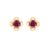 Cherry Blossom Rhodolite Gold Earrings with Sparkling Diamonds