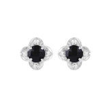 Black Onyx Floral Fantasy Studs With Diamonds in 14K White Gold